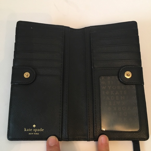 Kate Spade bi-fold wallet black gold hardware - Picture 2 of 8